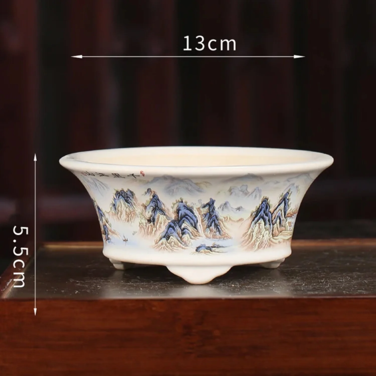 Retro Chinese Literary Purple Sand Round Ceramic Bonsai Flower Pot Decorative Small Succulent Desktop Ornaments Floral Planter Display Home Garden Decor