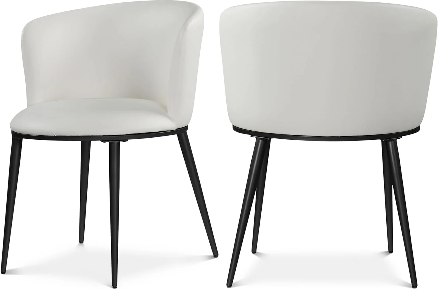 YANRUI Skylar Collection Modern | Contemporary Upholstered Dining Chair with Rounded Back, Sturdy Iron Legs, Set of 2, White Faux Leather, Matte Black, 23.5