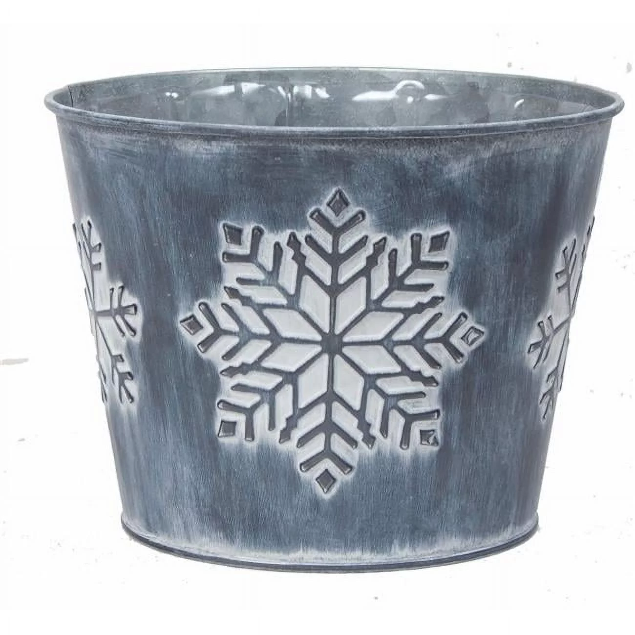 AI-GA3510SFW-Q12 White Wash & Silver Snowflakes Metal Planter - Set of 12