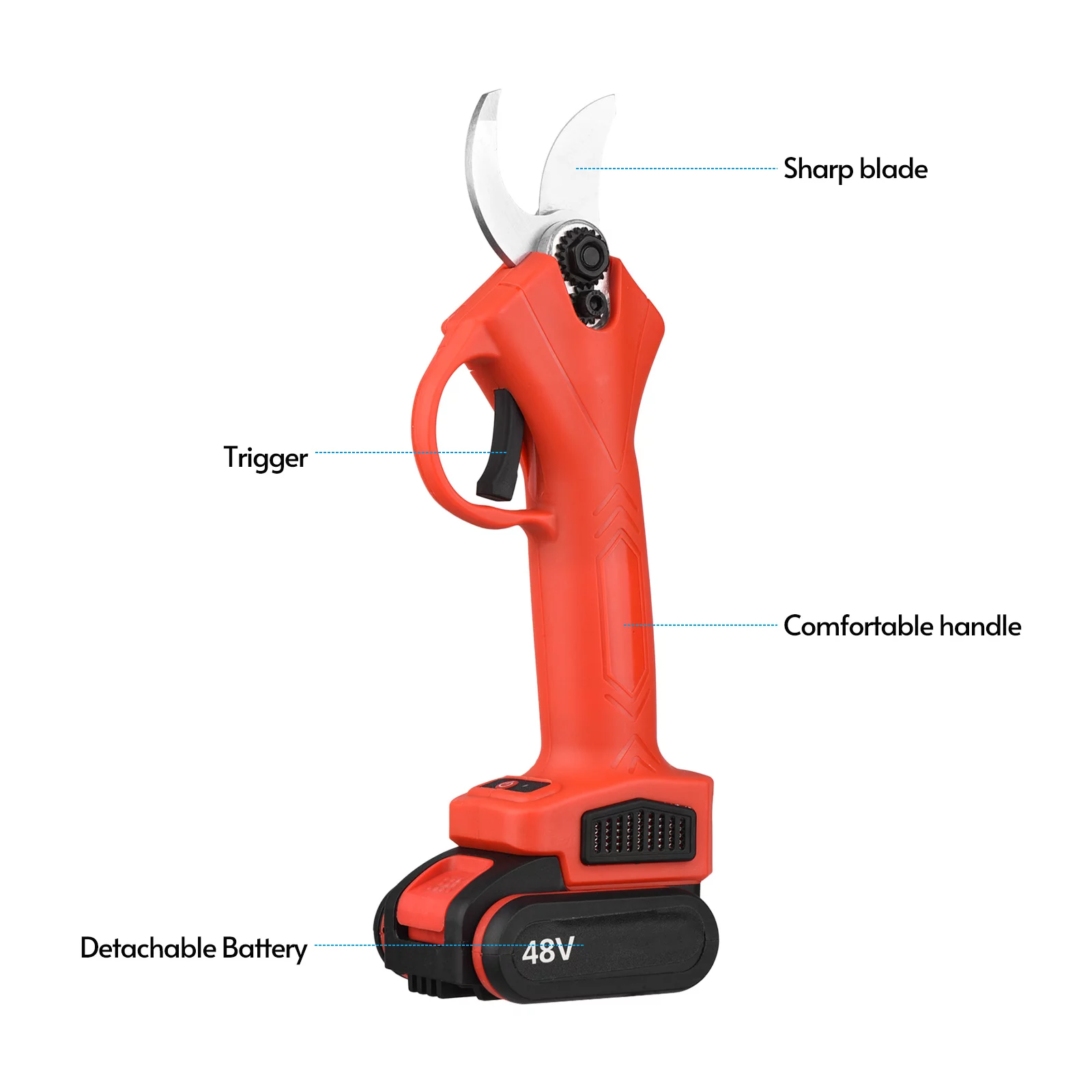 48V Cordless Electric Pruning Shears Portable Garden Shears Tree Trimmer Branch Cutter with Lithium Battery Adapter for Gardening
