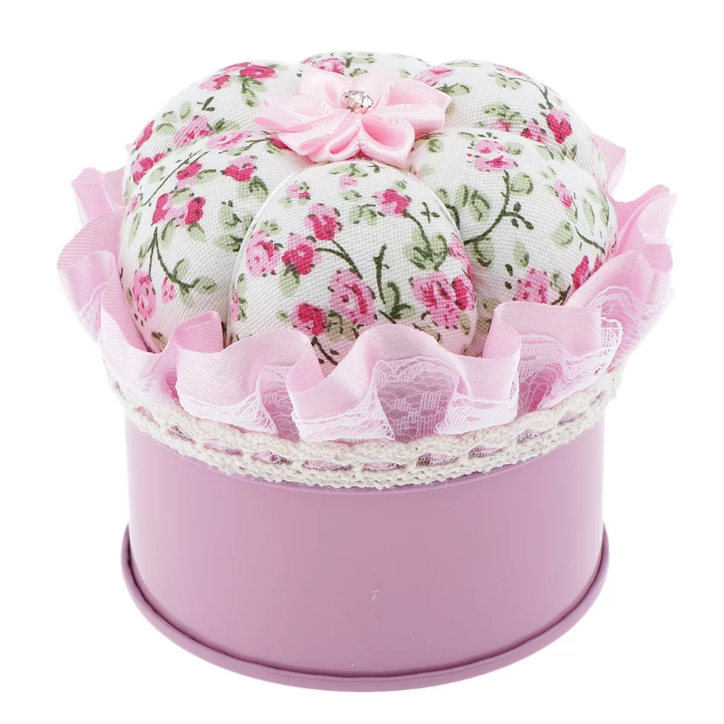 Iron Metal Storage Jar for Quilting Pins with Pin Cushion Lid for