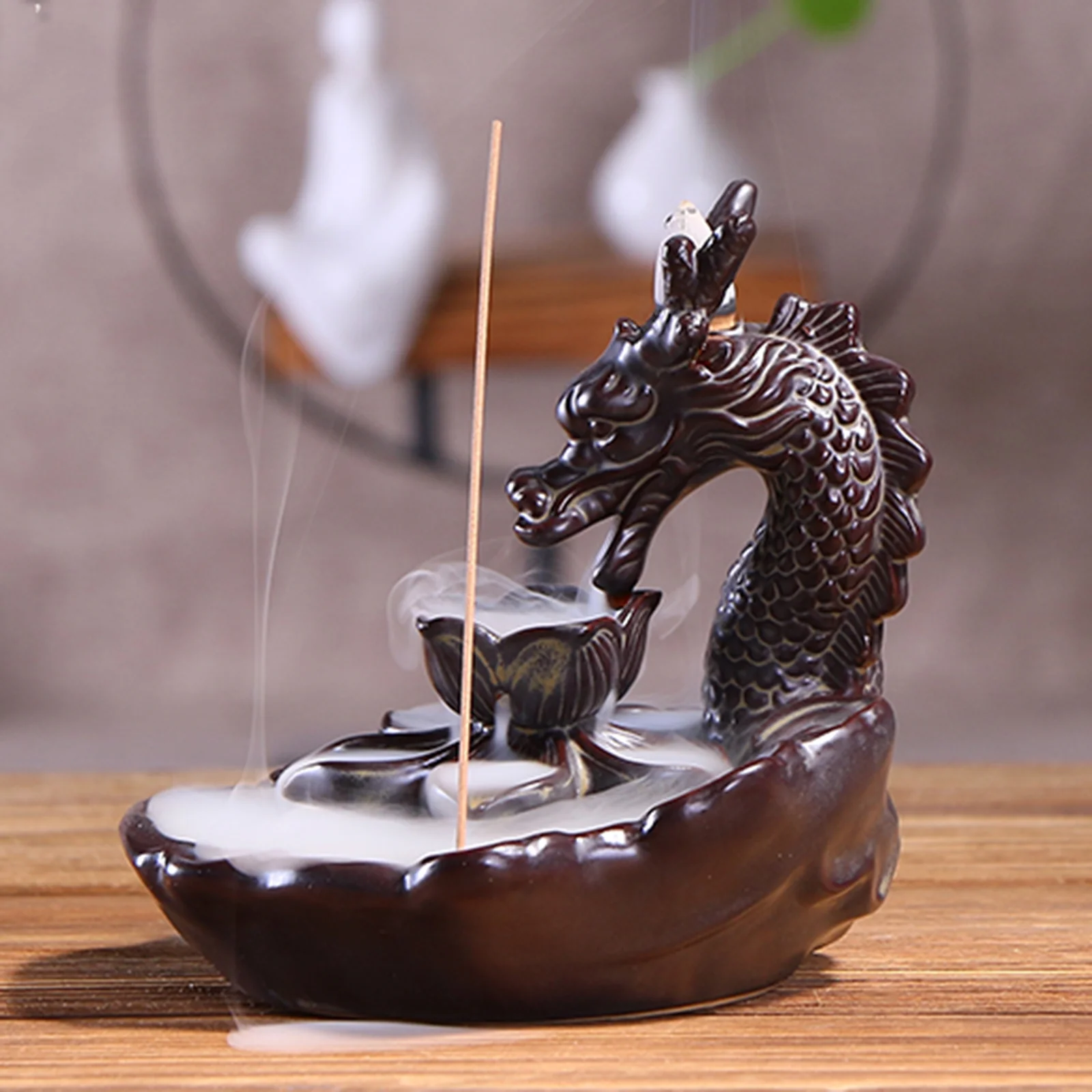 YIENENG Dragon Incense Waterfall Burner Set with Backflow Incense Cones and Sandalwood Sticks