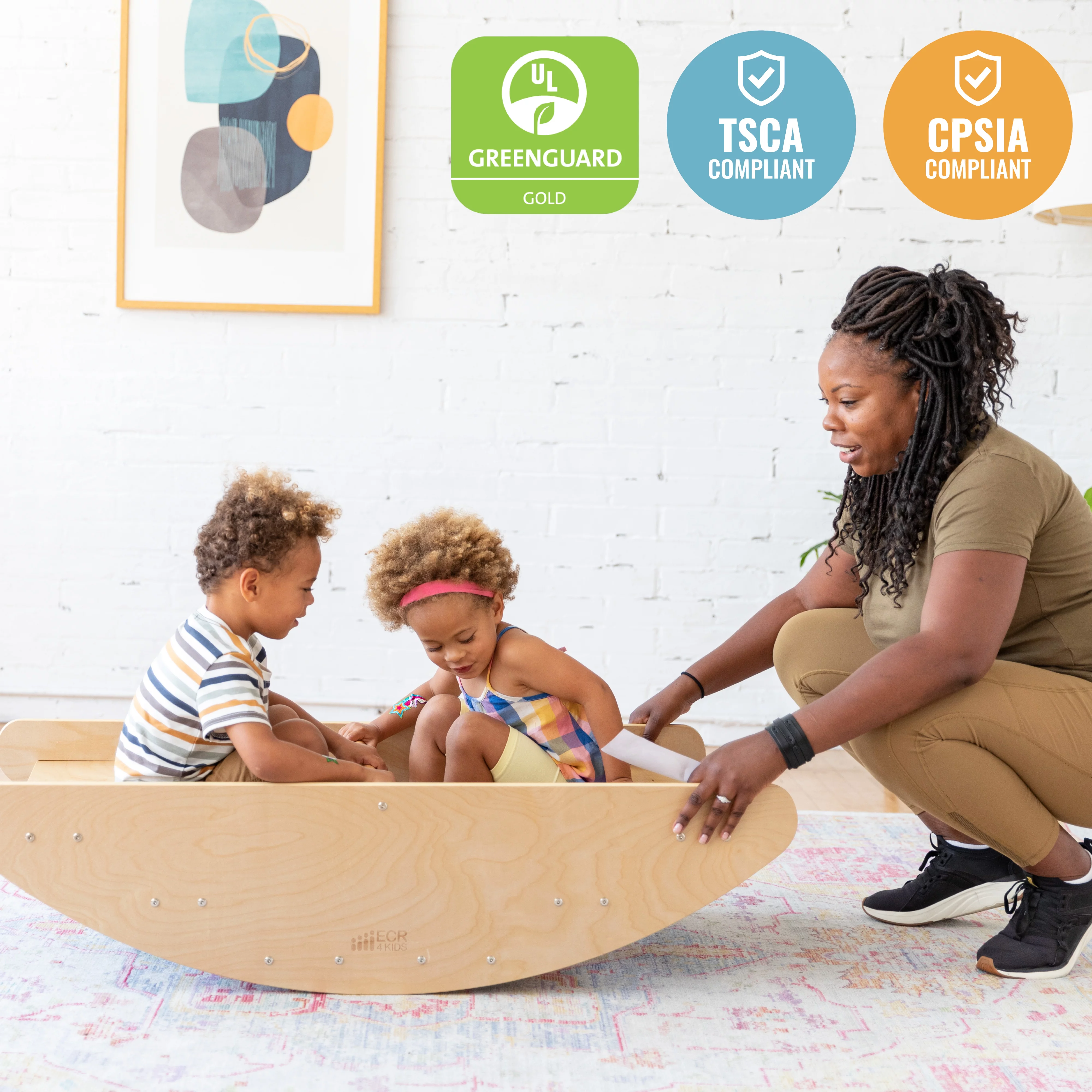 ECR4Kids Rocking Boat and Steps, Play Center, Natural