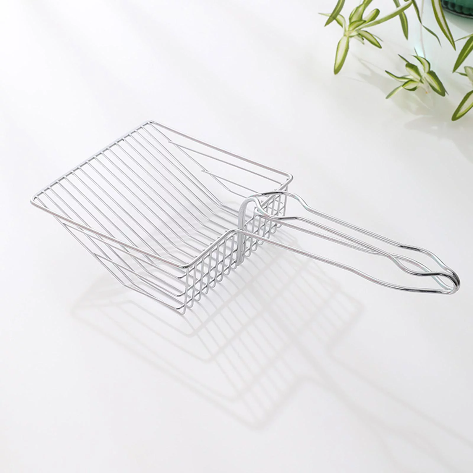 Durable Cat Scooper Pet Litter Shovel Cleaning Tool Long Handle Metal Argent