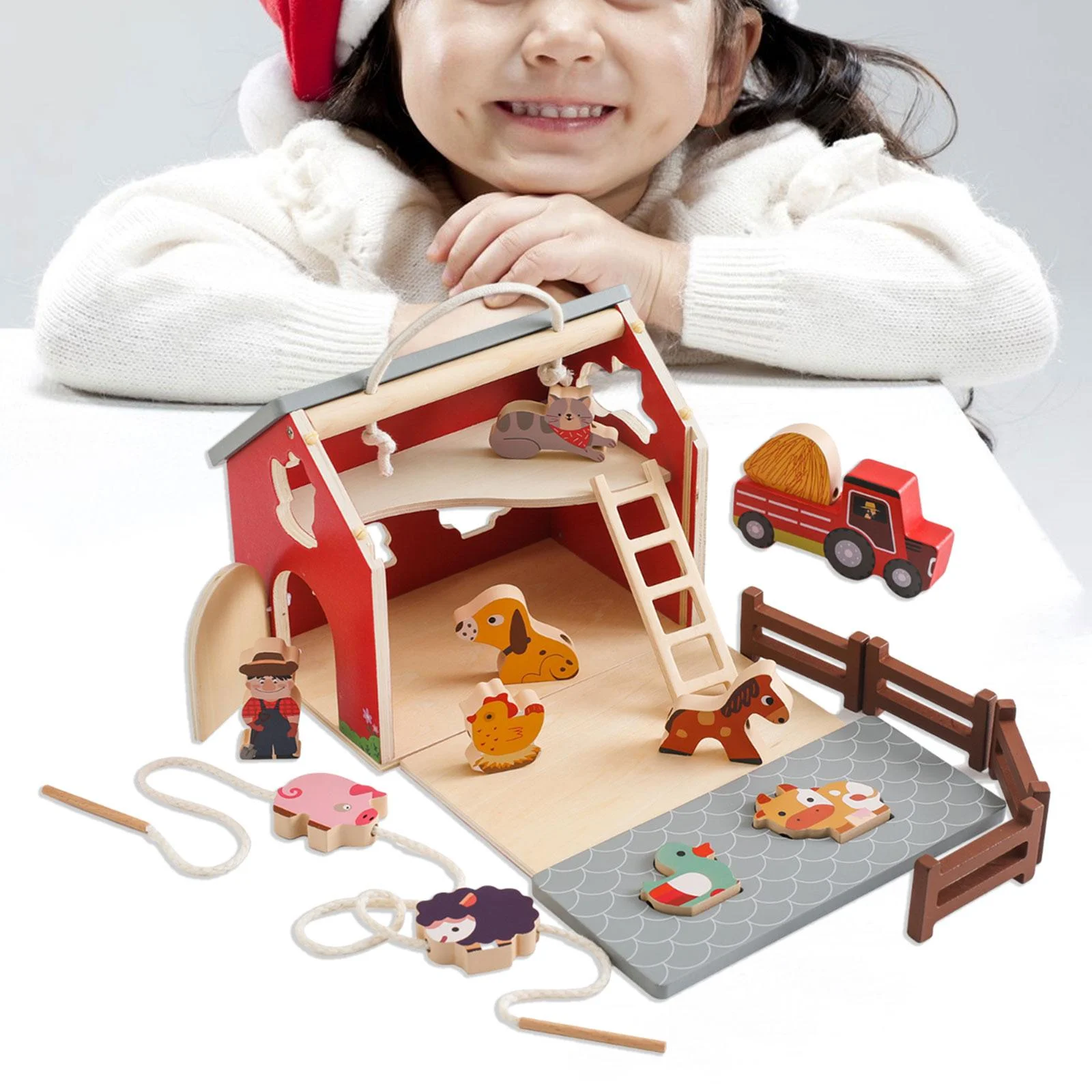 PETSOLA Wooden Farm Animals Toys Kids Valentines Day Gifts Early Learning Farm Pretend Playset Montessori Toy for Boys Girls Toddlers