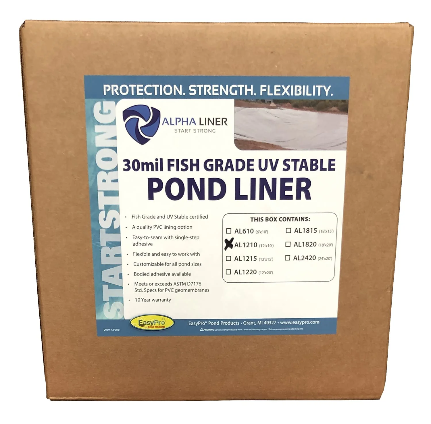 EasyPro AL1210 Alpha Liner 12' x 10' - 30 mil Fish Grade UV Stable Pond Liner