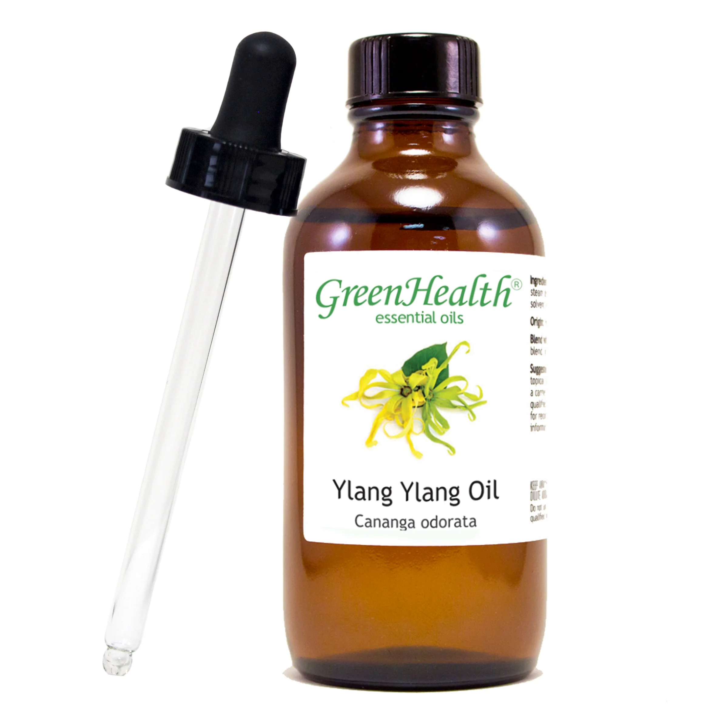 Ylang Ylang Essential Oil - 4 fl oz - Amber Glass Bottle w/ Glass Dropper - GreenHealth