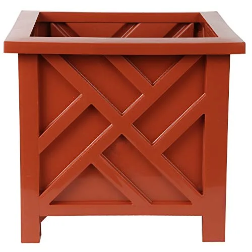 Chippendale Planter Box, Brown – Plant Holder for Garden, Patio and Lawn – 14 ¾” sq. x 13 ¼ H Overall