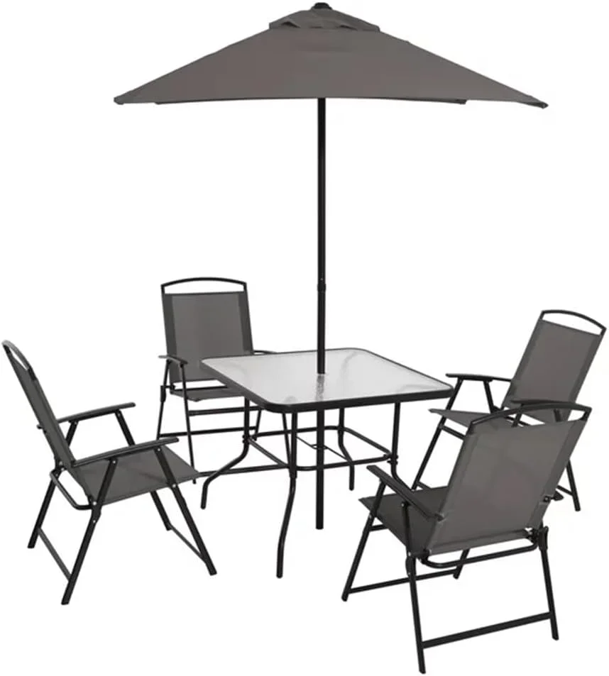 6-Piece Outdoor Patio Dining Set, Gray/Black