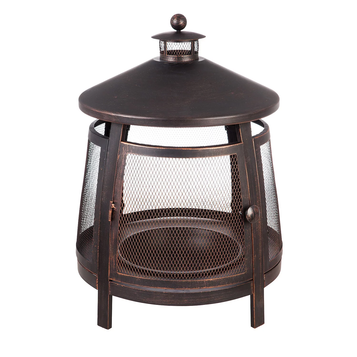 Evergreen Tall Fire Pit with Chimney- 22 x 31 x 22 Inches Outdoor Safe and Weather Resistant with Spark Guard, Fire Pan, and Poker
