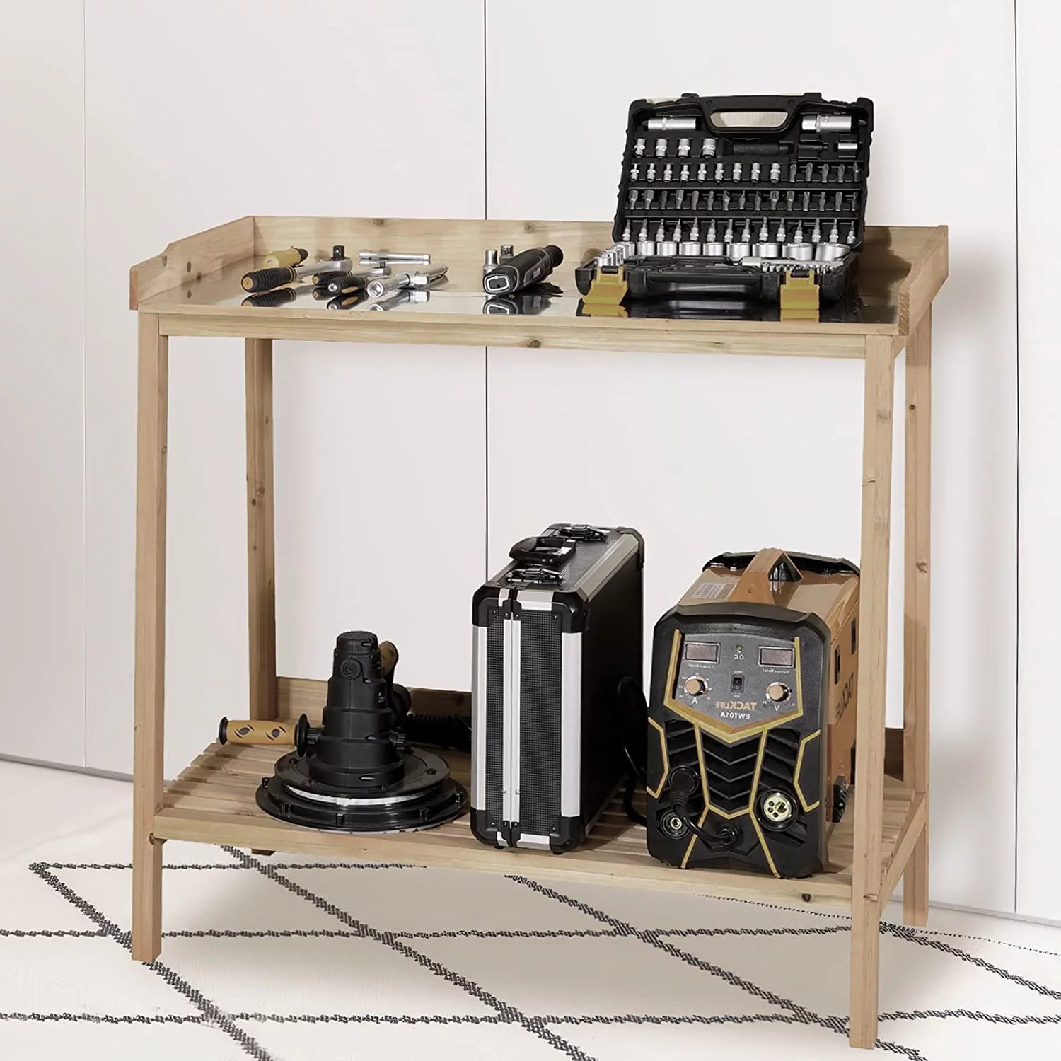 LAZY BUDDY Garden Potting Bench with Open Shelf, Wooden Workstation Table Prep Table