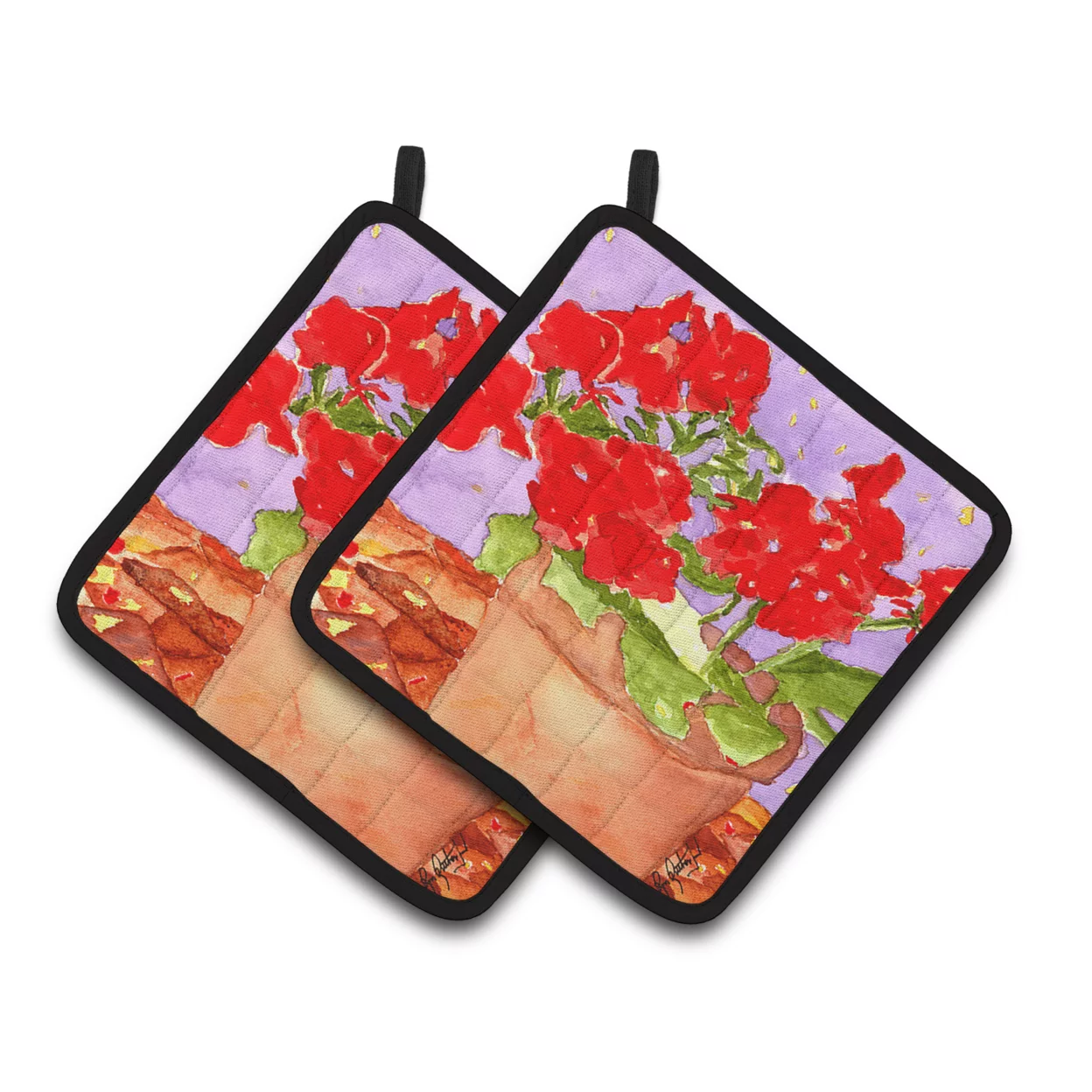 Caroline's Treasures Flower - Geranium Pair of Pot Holders