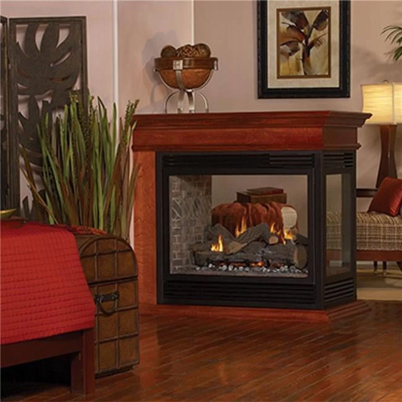 36 in. Propane See-Thru Millivolt Banded Brick Fireplace
