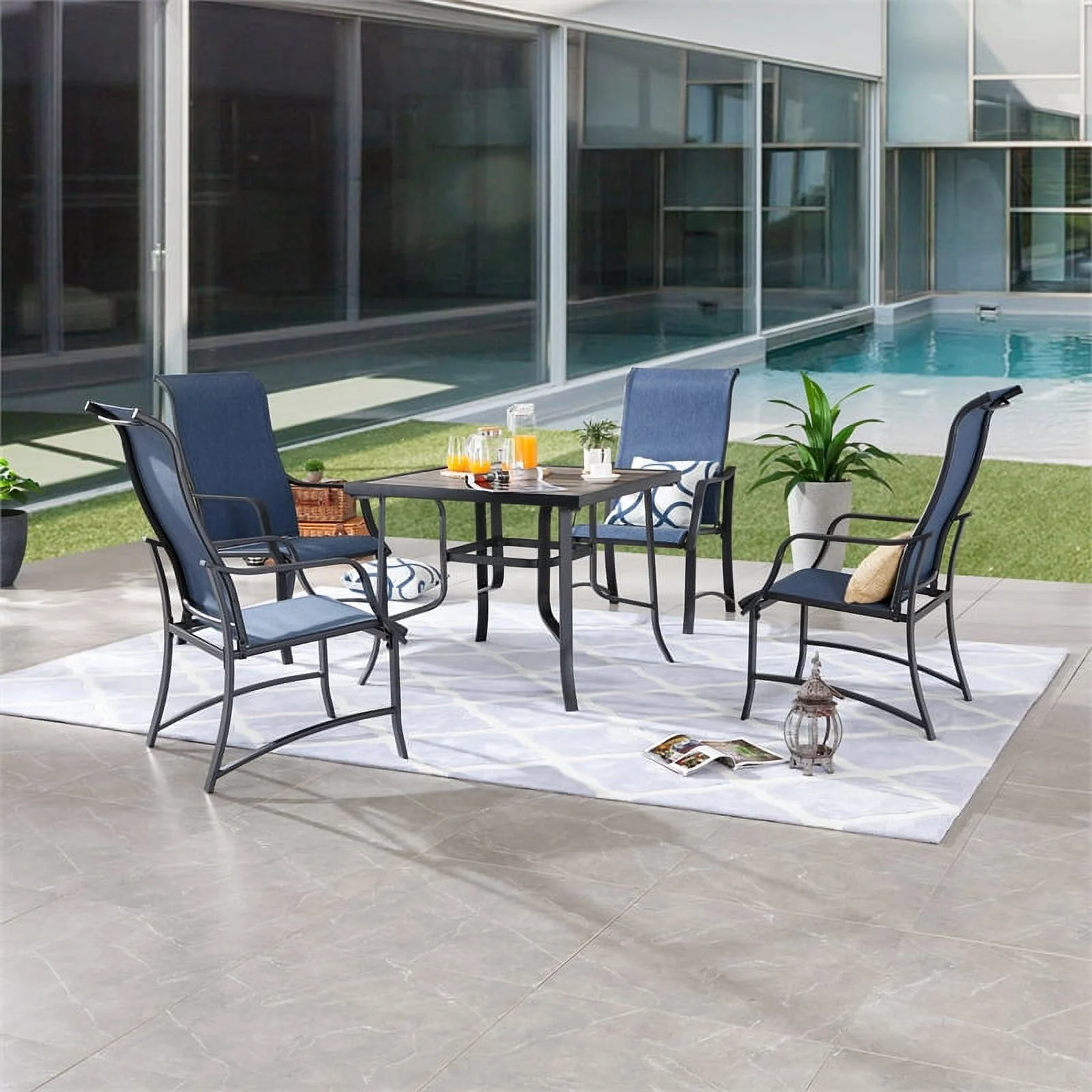 Patio Festival Metal 5-Piece Outdoor Dining Set in Blue and Black