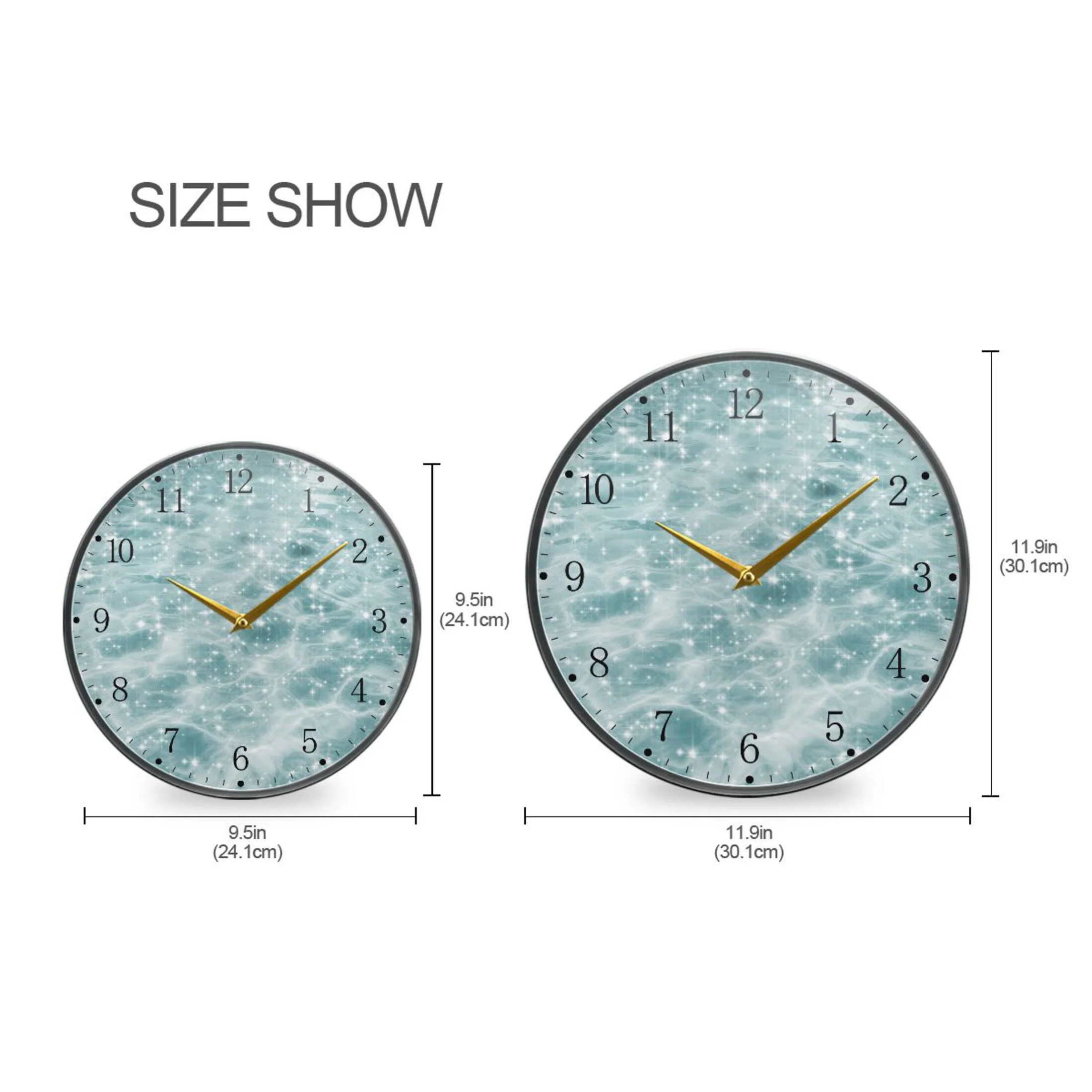 Watercolor Green Acrylic Wall Clocks Quiet Round Clock Battery Operated Non-Ticking Clock for Bedroom Kitchen Office Decorative 11.9 Inch
