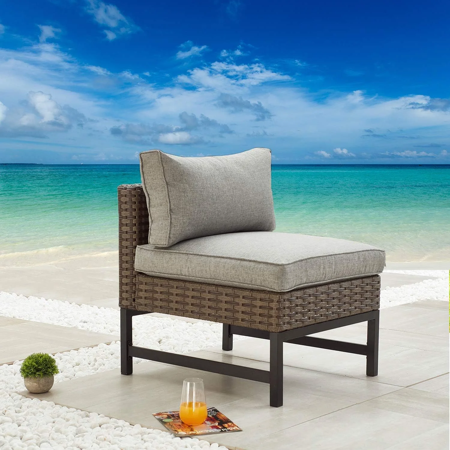 Outdoor Armless Dining Chair with Soft Cushions - 27.4L x 23.6W x 25.8H