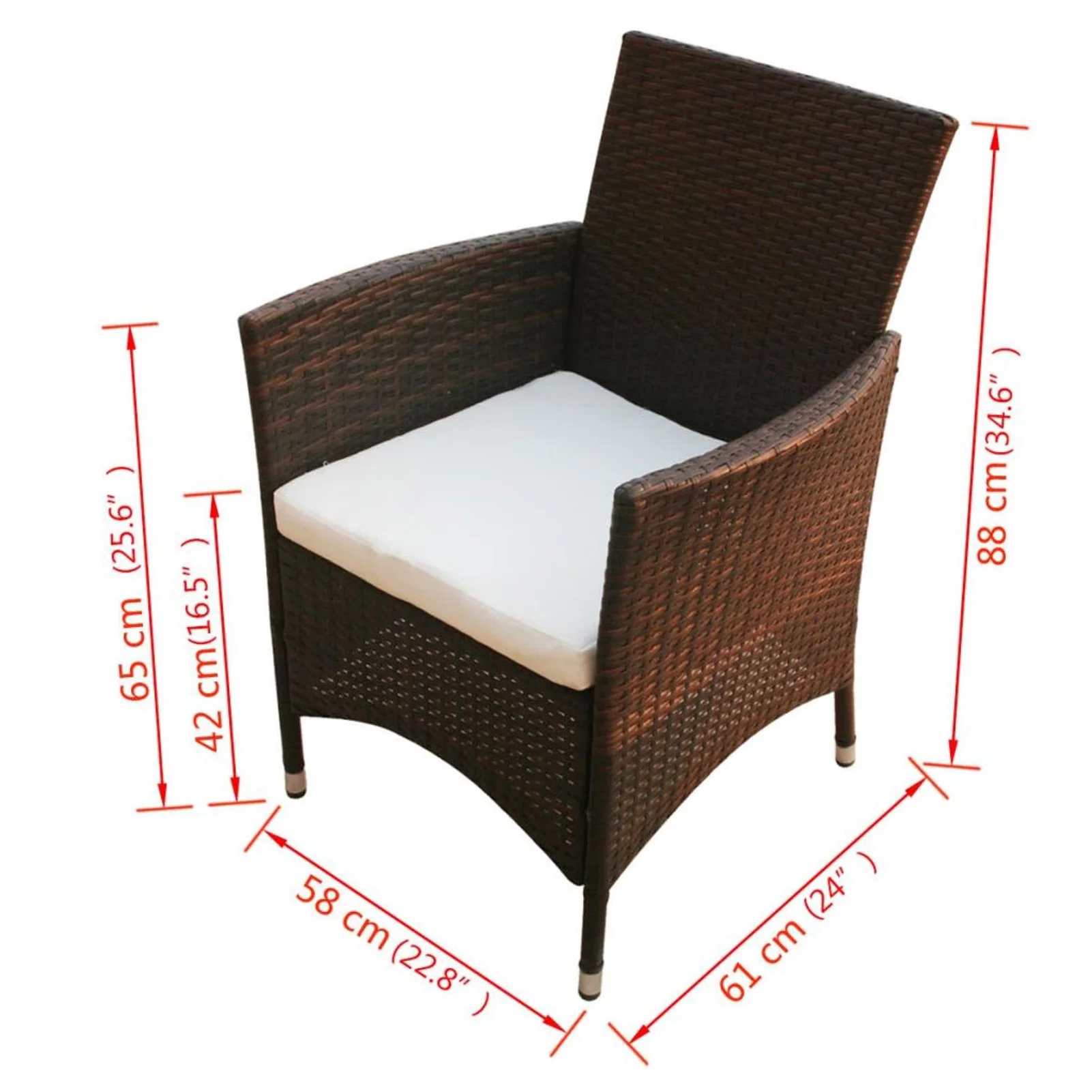 Tomshoo Patio Chairs 2 pcs Poly Rattan Brown