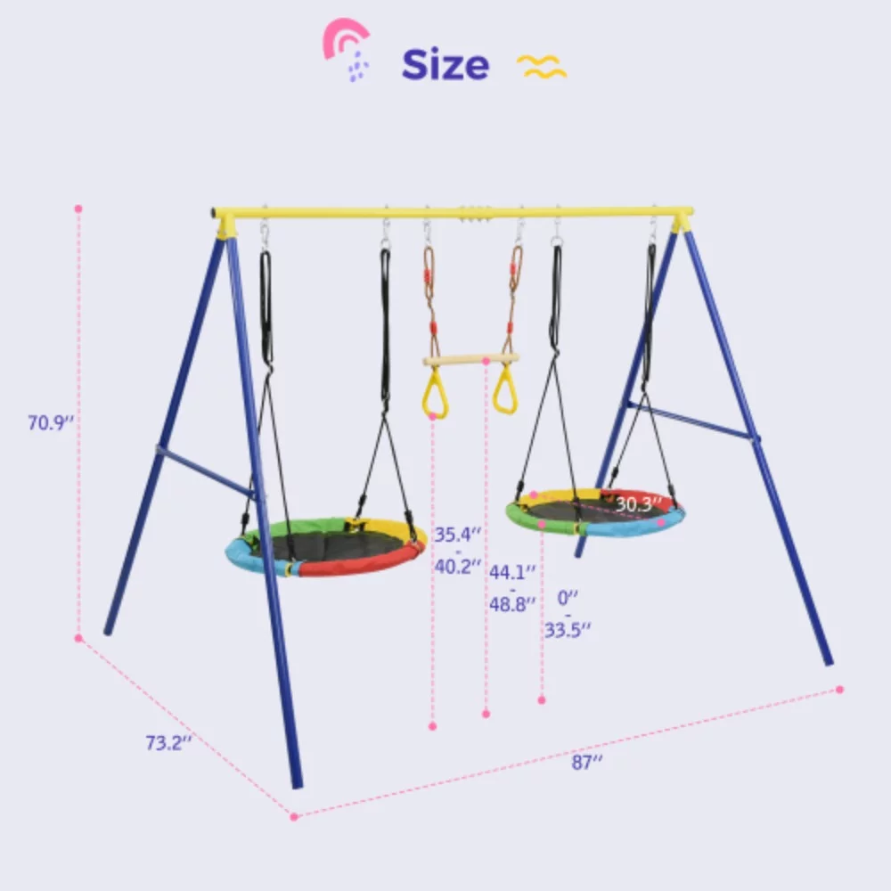 Outdoor Toddler Saucer Swing Set for Backyard, Playground Tree Swing Sets with Steel Frames, with Disc Tree Swing Playset