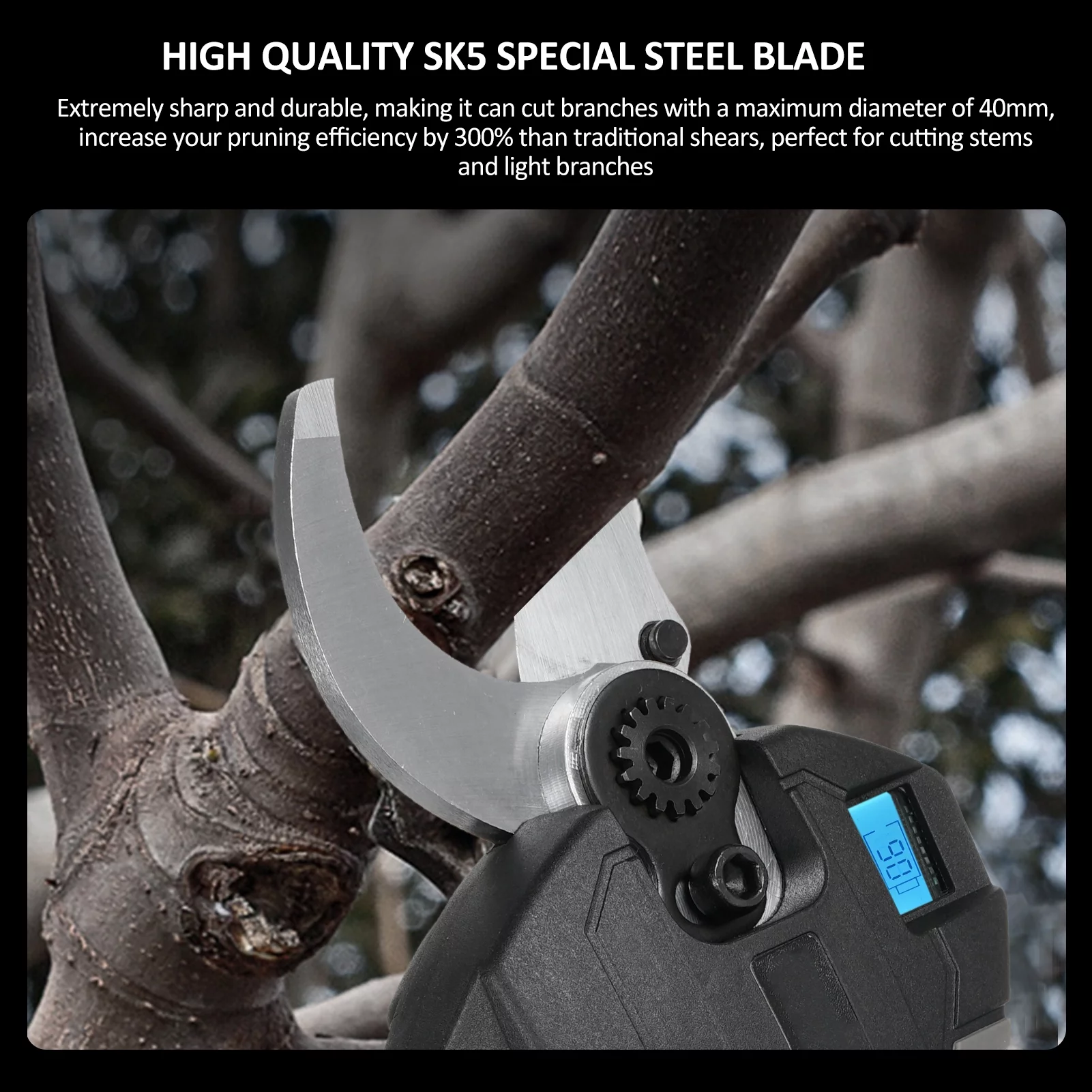 moobody Electric Pruning Shears Cordless Electric Pruning Battery Powered Tree Branch Pruner with Brushless Motor 21V Battery 30mm-40mm Inch Cutting Diameter LCD Display Screen