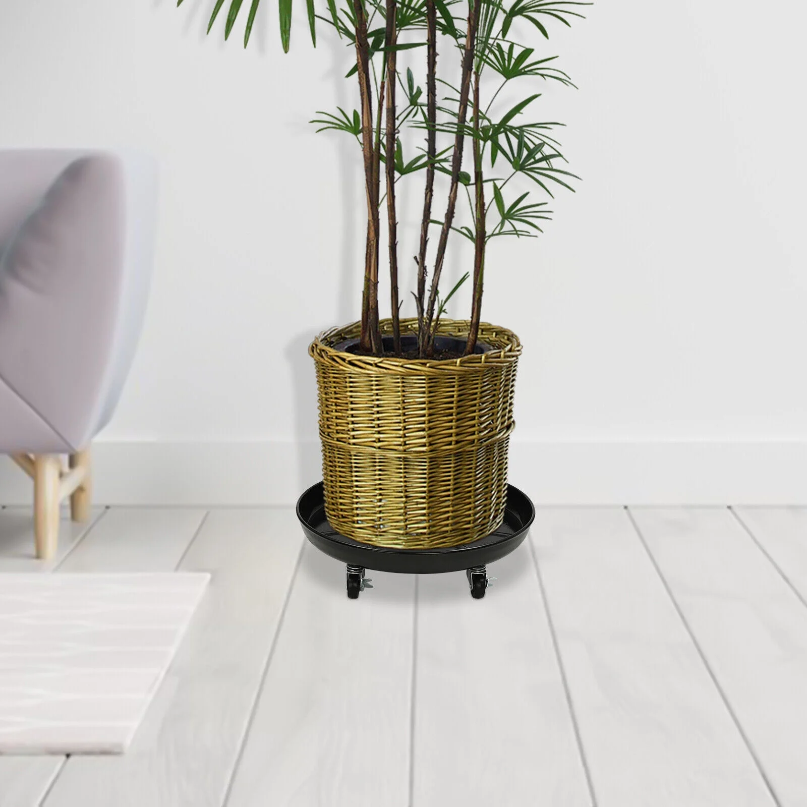 3Pcs Flowerpot Trays Planter Trolley 16 inches Plant Stand with Lockable Wheels