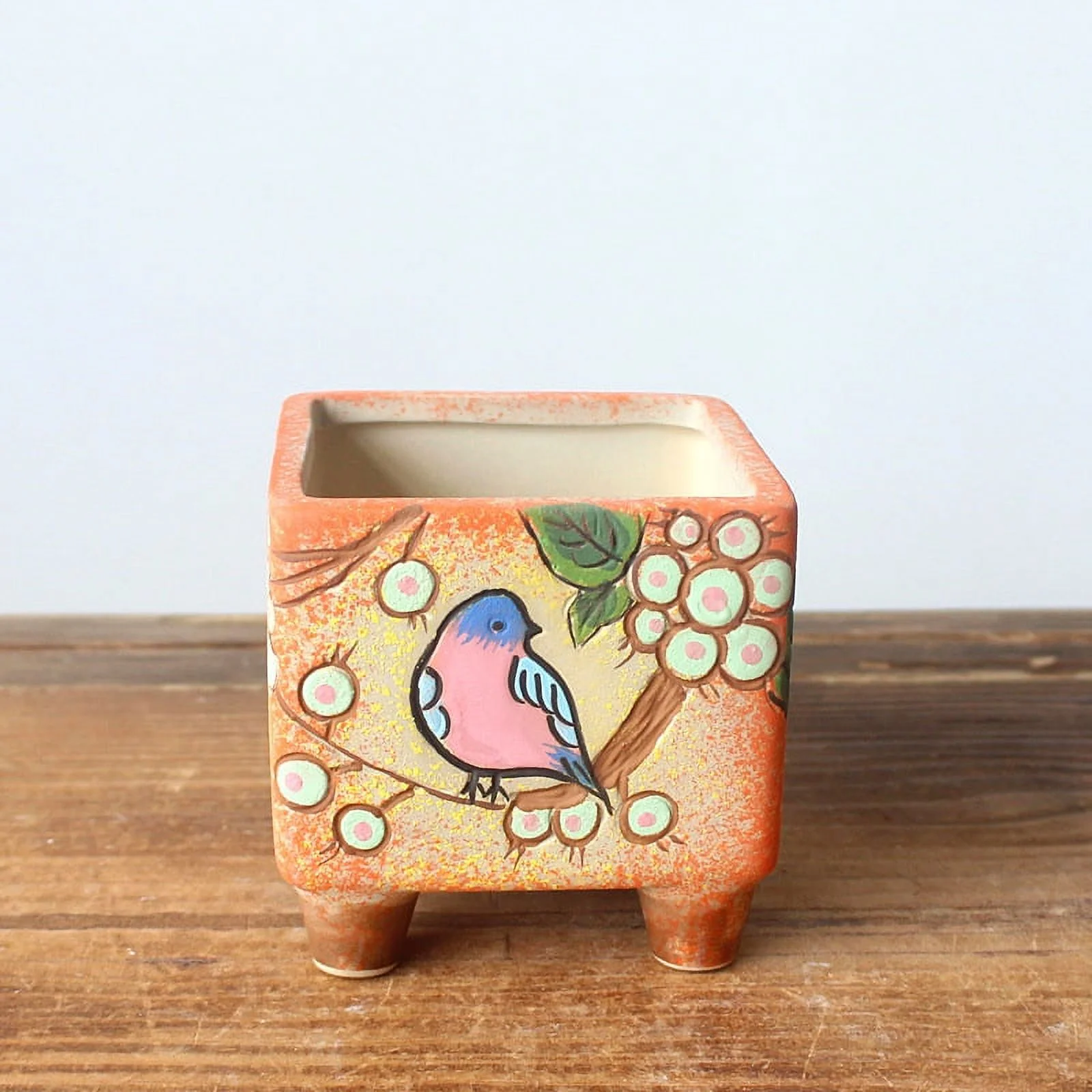 Hand-Painted Ceramic Succulent Planter - Rustic Style Desktop Plant Pot