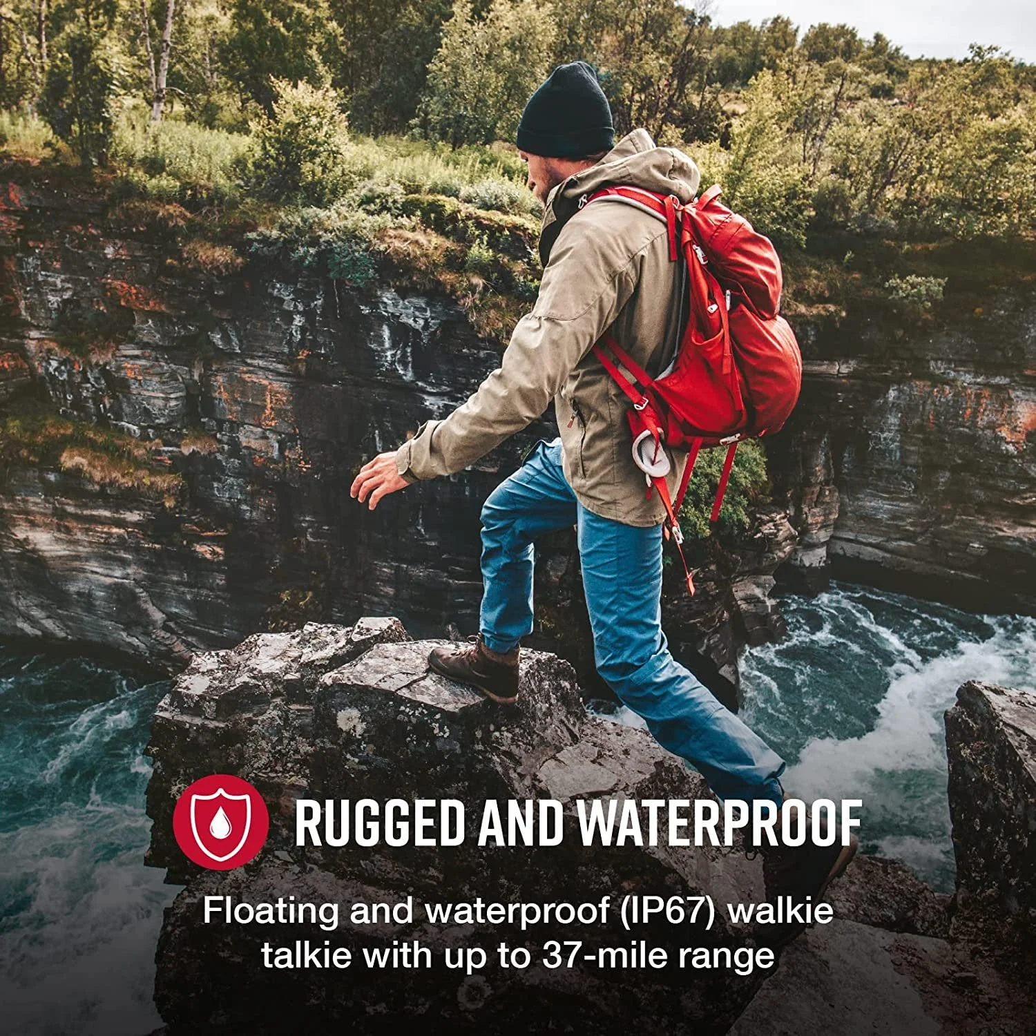 Cobra CXT1095 Emergency Two-Way Radios (1-Pack) IP67 Certified Waterproof Walkie Talkies Up to 40 Mile Range 22 Channels NOAA Weather Channels UHF/FM Ultra-Clear Reception With Surveillance Headset