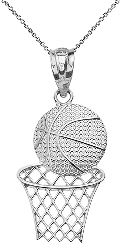 10k White Gold Basketball Hoop Sports Pendant Necklace, 22