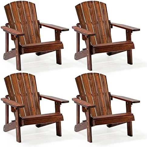 Wooden Kid's Adirondack Chair - All Weather Patio Chair With High Backrest, Arm Rest, 110 LBS Weight Capacity, Outdoor Fir Wood Porch Chair For Balcony, Backyard, Poolside, Yard (4, Coffee)
