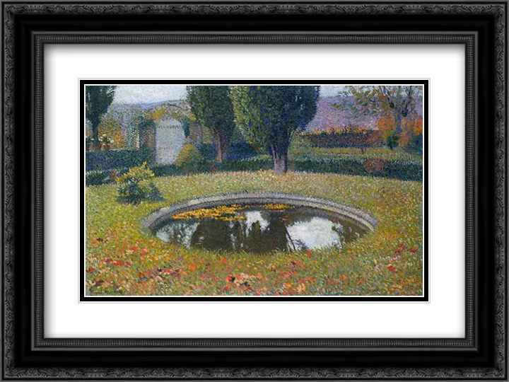 Henri Martin 2x Matted 24x18 Black Ornate Framed Art Print 'Fountain in Marquayrol'