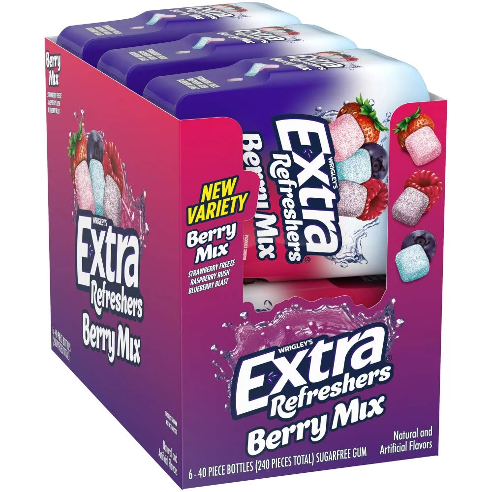 Extra Refreshers Berry Mix Gum, 3.21-Ounce 40-Piece Bottle (Pack Of 6)