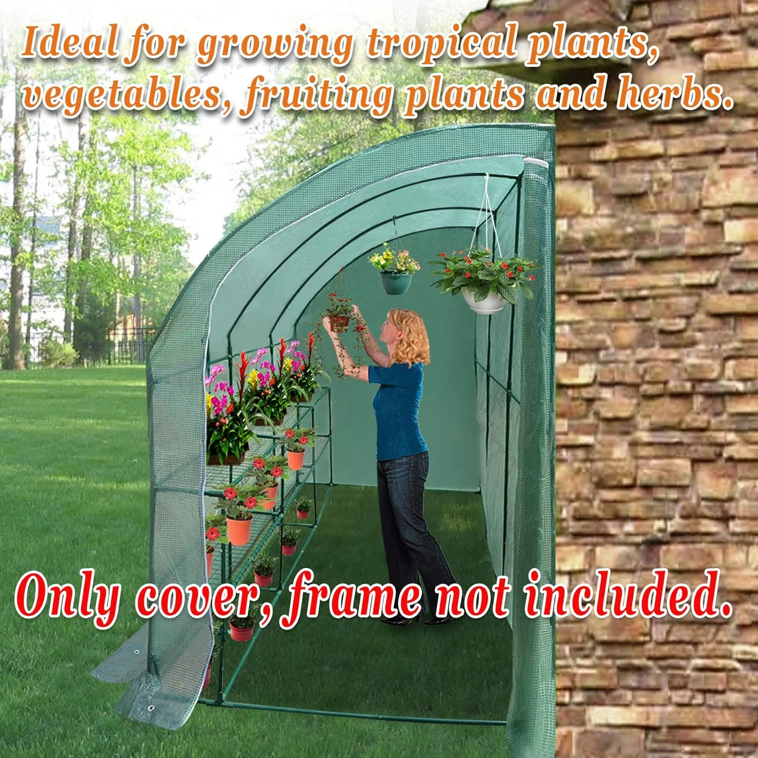 Replacement Cover For 10X5x7' Walk-In Wall Greenhouse (Frame Does NOT Included) (1 Door, Green)