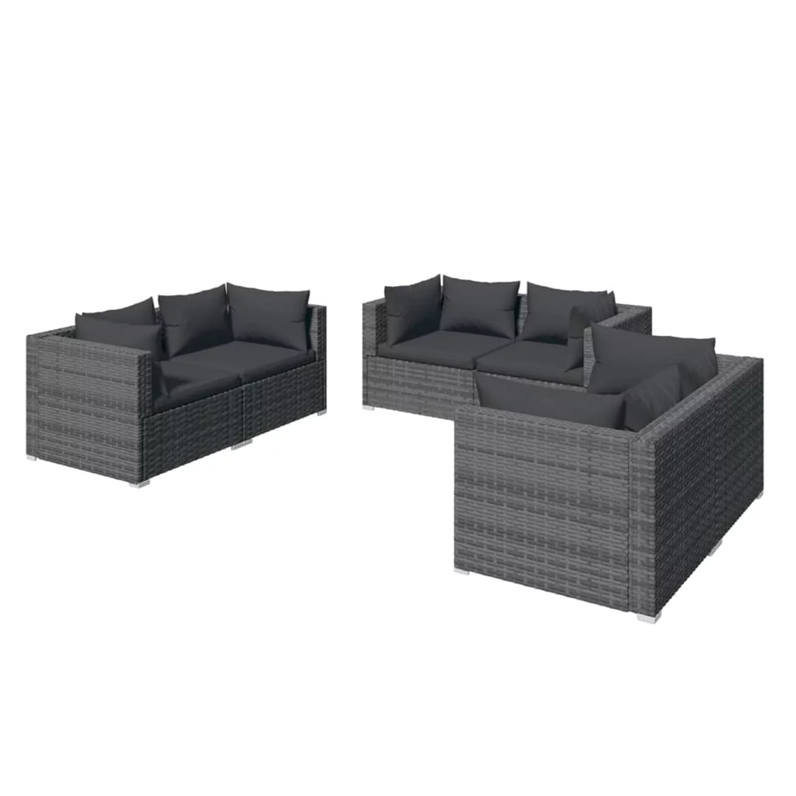 Walmeck 6 Piece Patio Set with Cushions Poly Rattan Gray