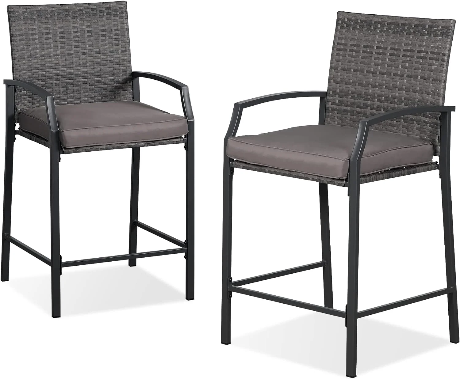 HBROLJF Patio  Chair   All Weather Outdoor Rattan  Stools Chairs with Soft Cushion for Patio  Backyard  Porch  Garden or Poolside