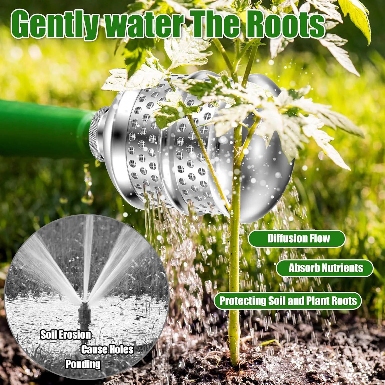Bubbler Sprinkler Heads 3/4 15 Thread Aluminum Diffuser Flood Nozzle With Tape Gentle Flow Metal Bubbler Sprinkler Head Gentle Garden Watering Soaker Sprinkler For Garden Yard