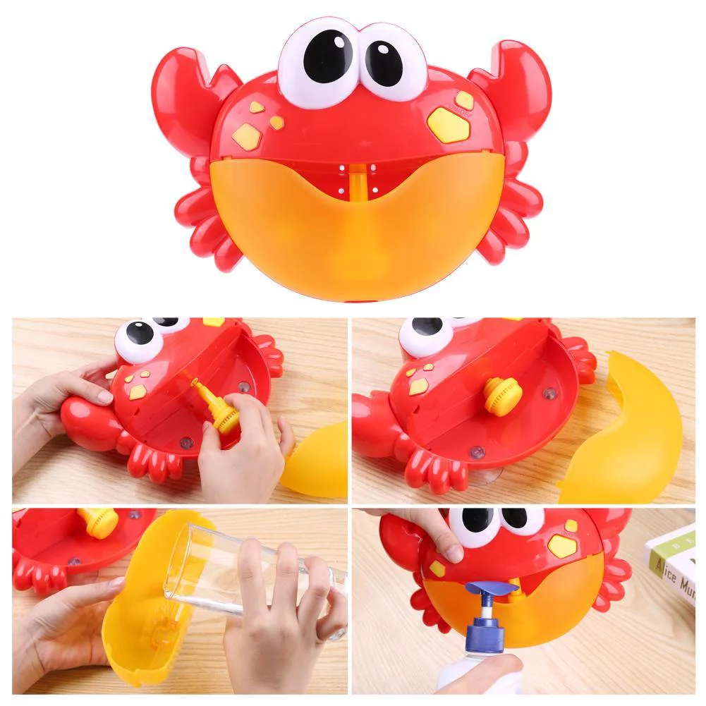 Red Plastic Crab Bubble Machine Music Bubble Maker Baby Bath Shower Fun Toy