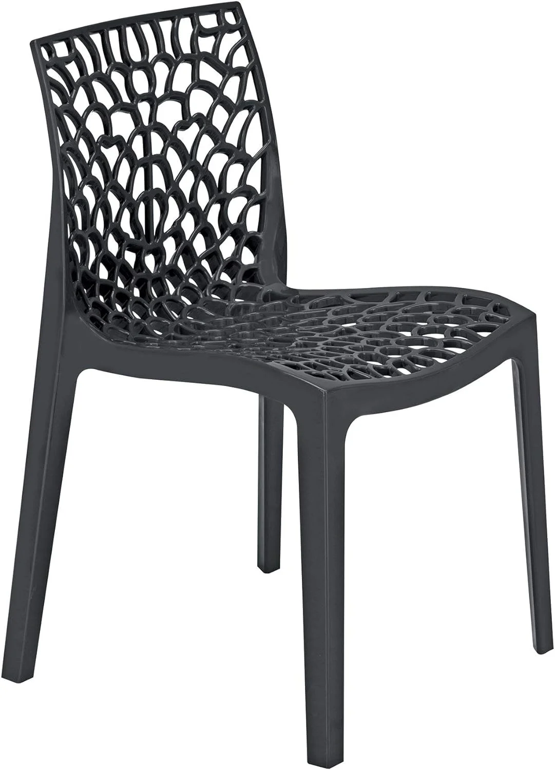 Gruvyer Indoor Outdoor Dining Chairs, From Italy, Stackable, Strong Anthracite Dark Grey (2 Chairs)