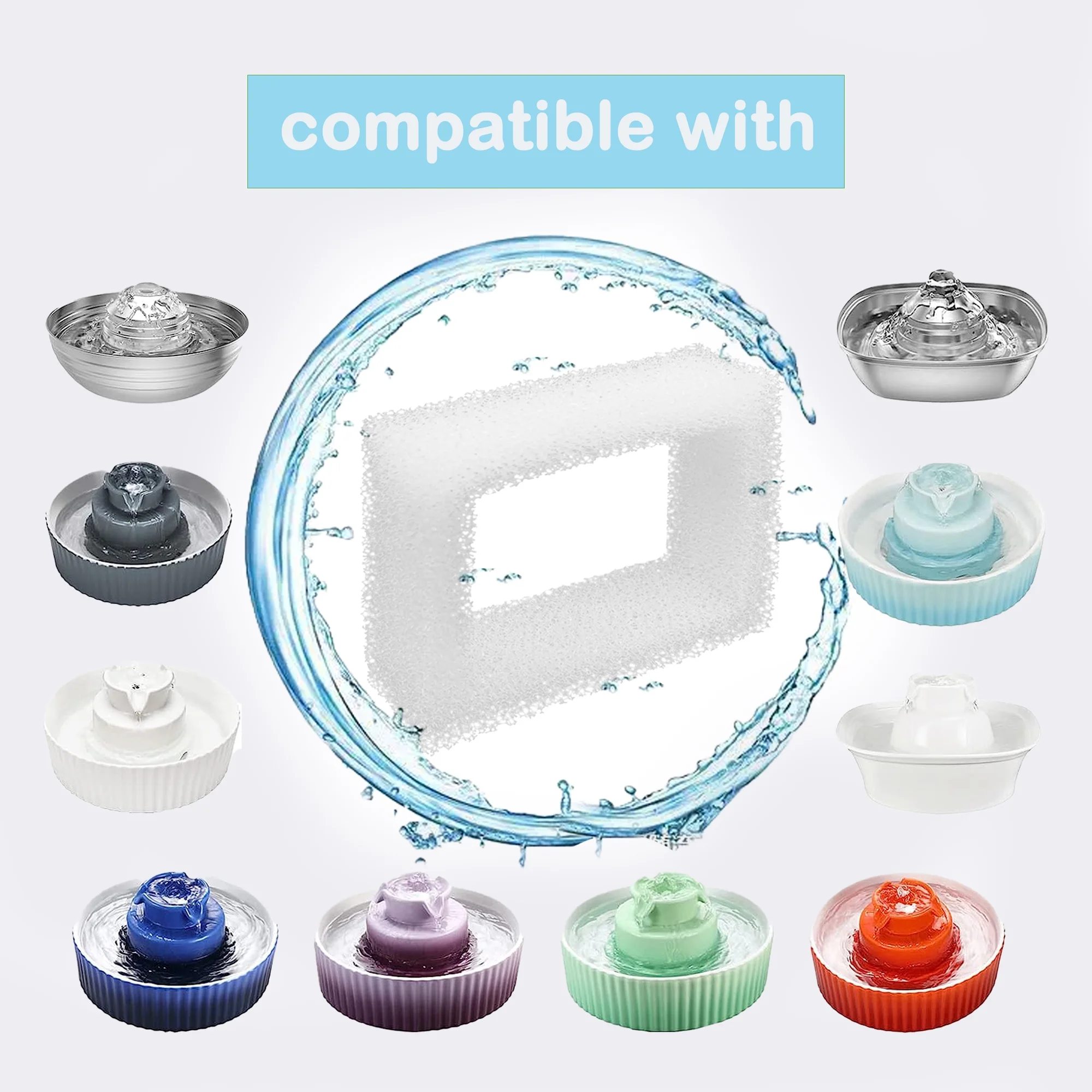 Delapan 8 Cat Water Fountain Replacement Foam Filters for Ceramic and Stainless Steel Pet Water Fountain