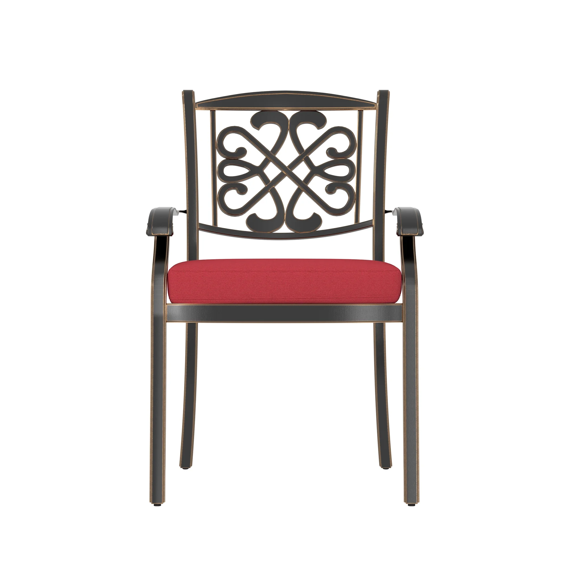 Mondawe 4-Piece Cast Aluminum Diagonal-Mesh Vines Backrest Dining Chairs (Red)