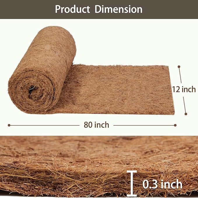 Coco Liner Roll 80x12 Inch, Natural Coconut Liners for Planters, Thick Coco Fiber Mat for Hanging Basket, Animal Mats and More, Easy to Cut