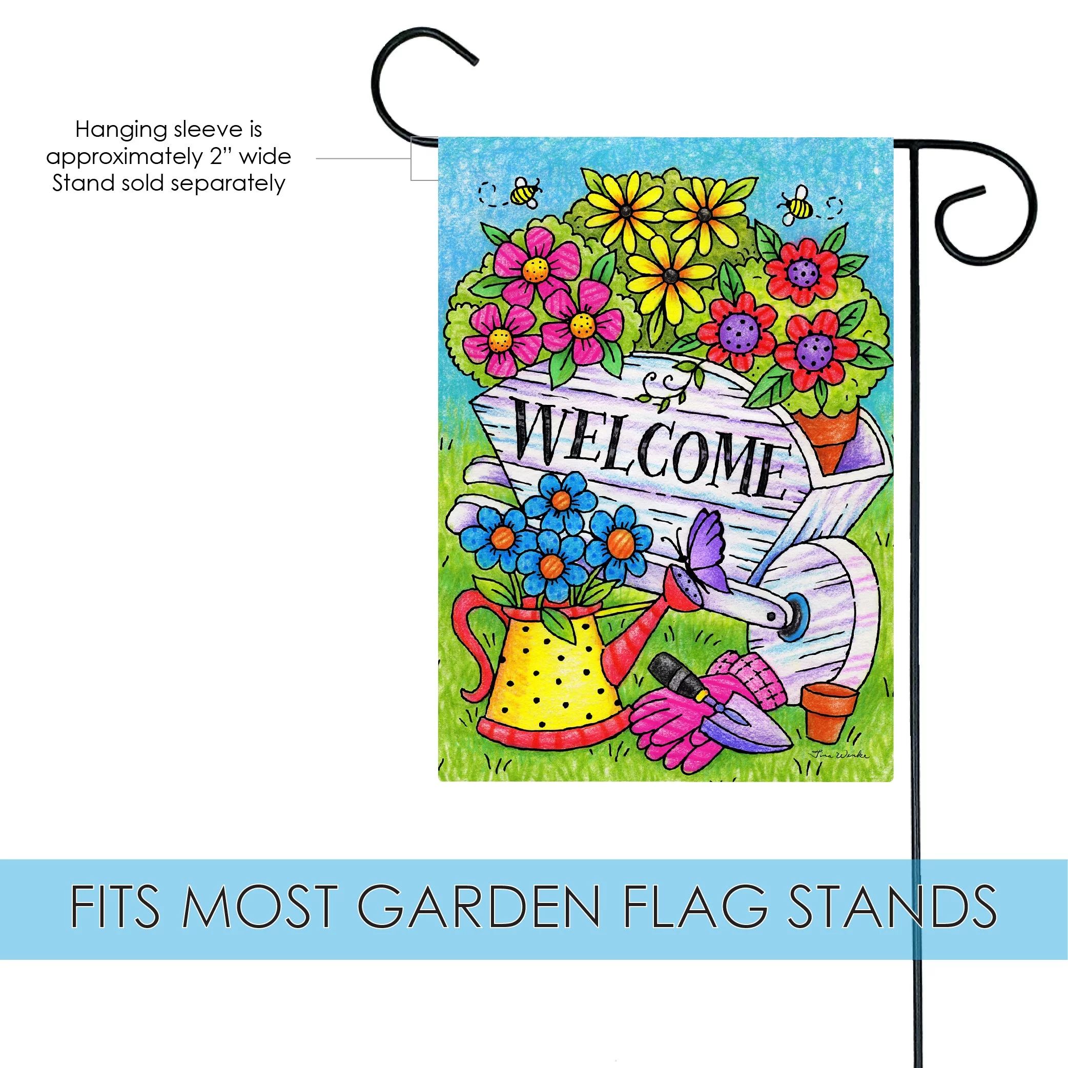 Toland Home Garden Welcome Wheelbarrow Flower Welcome Flag Double Sided 12x18 Inch