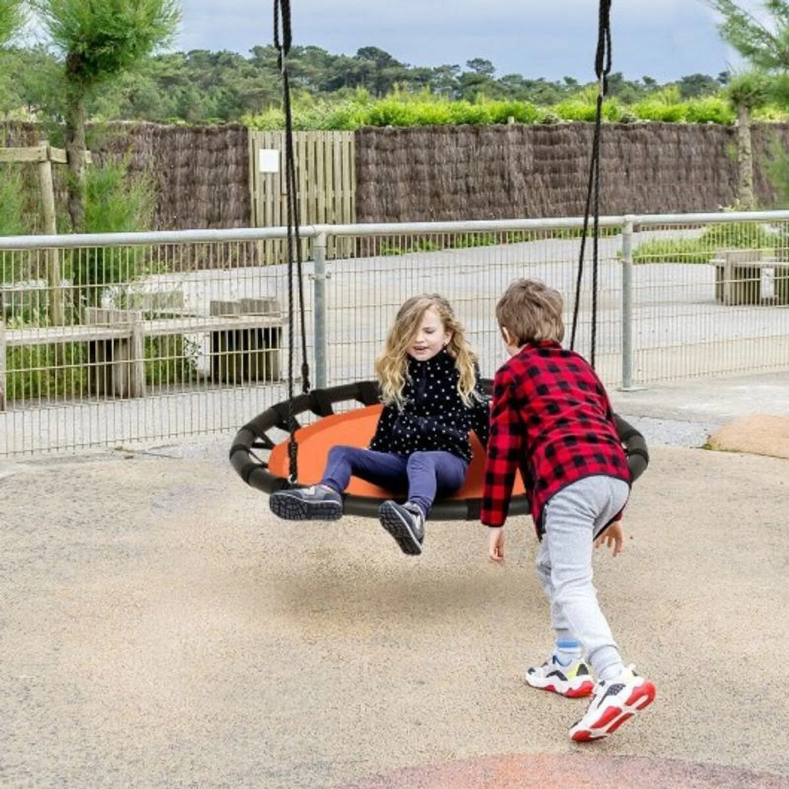 Round Flying Saucer Tree Swing Set - 1 - 8.33 - Swing into family fun on this durable tree swing set!