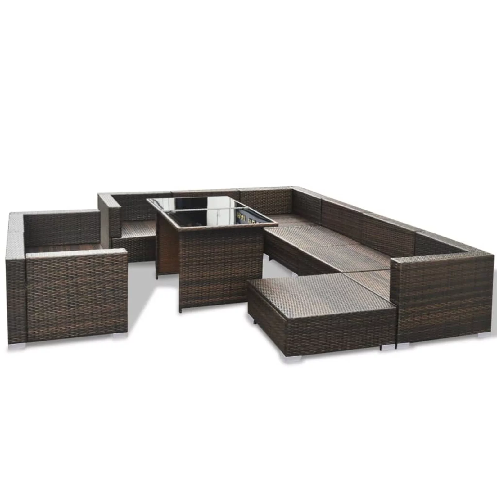 walmeck 10 Piece Patio Set with Cushions Poly Rattan Brown