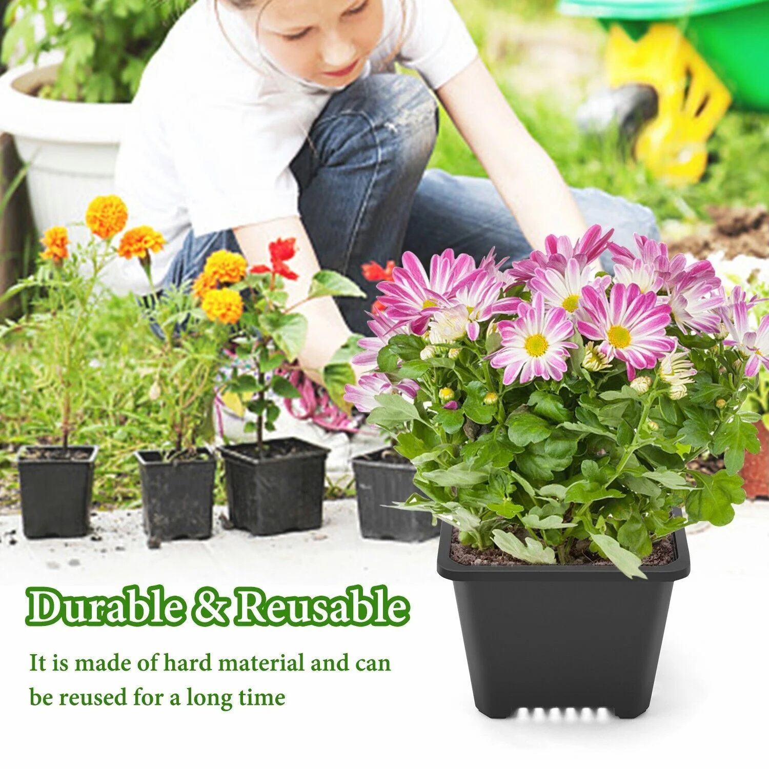 10pcs Black Square Plastic Seedling Pots Seed Pots Flower Pots Transplant Pots