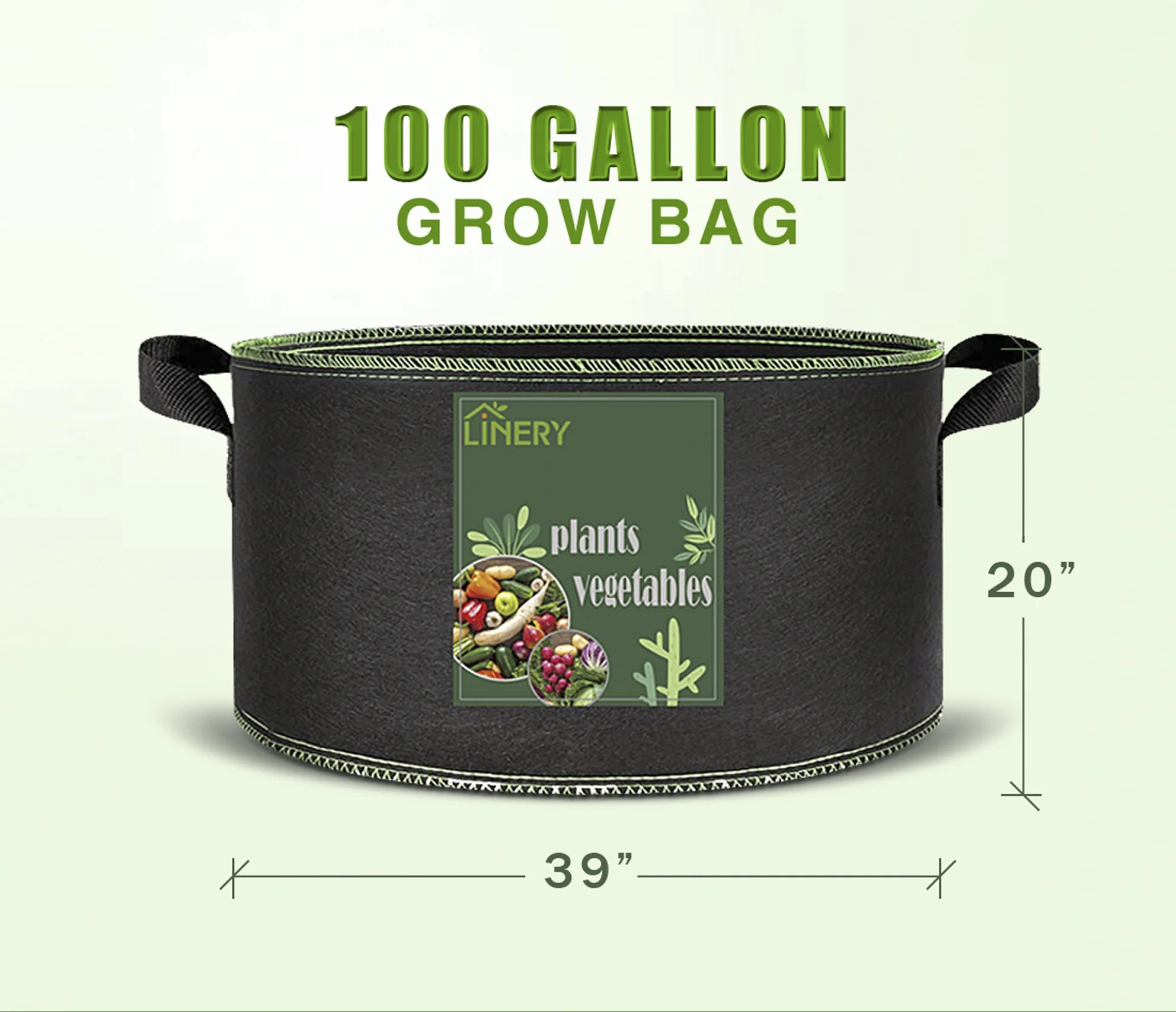 LINERY 3-Pack 100 Gallon Planting Bag Black Heavy Duty Thickened Large Capacity Upgrade Hemming Process Grow Bag with Handles Non-Woven Fabric Plant Pots (【3-100 G】)
