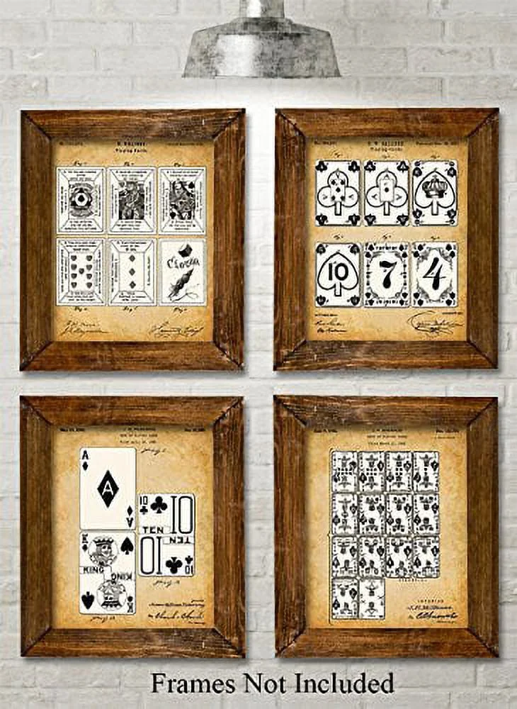 Original Playing Cards Patent Prints - Set of Four Photos (8x10) Unframed - Great Decor for Mancaves and Poker Players