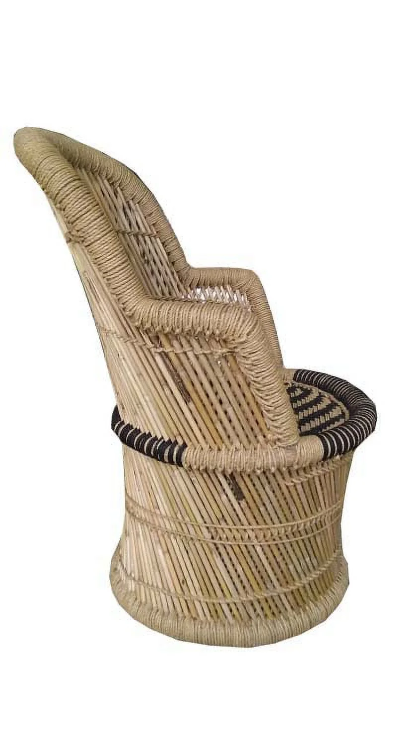 Harish Handmakers ! Natural And Handmade Bamboo Weaving Chair With Mudda Black And Beige Wave Design Set Of 2 +1