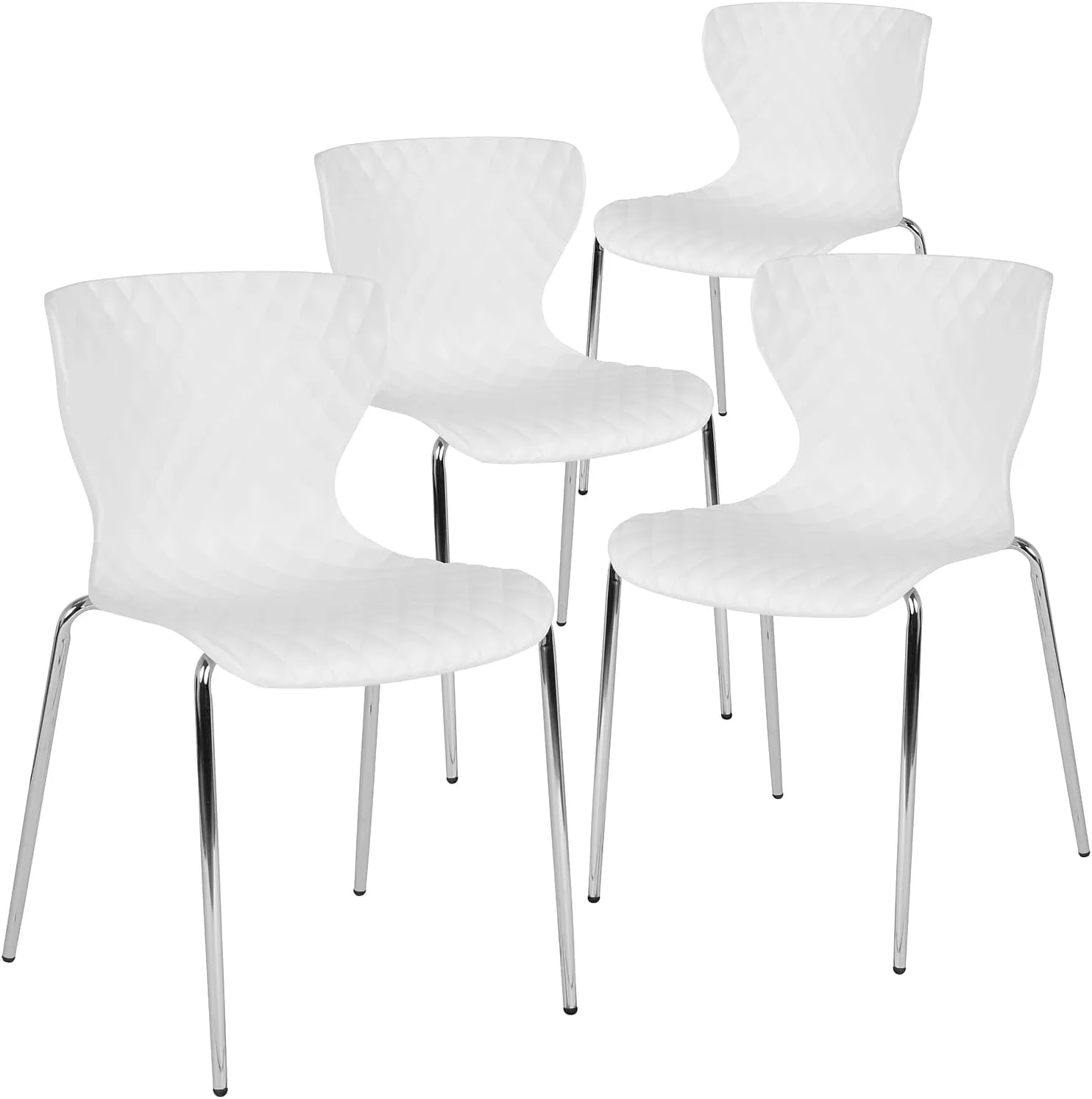 4 Pack Lowell Contemporary Design White Plastic Stack Chair