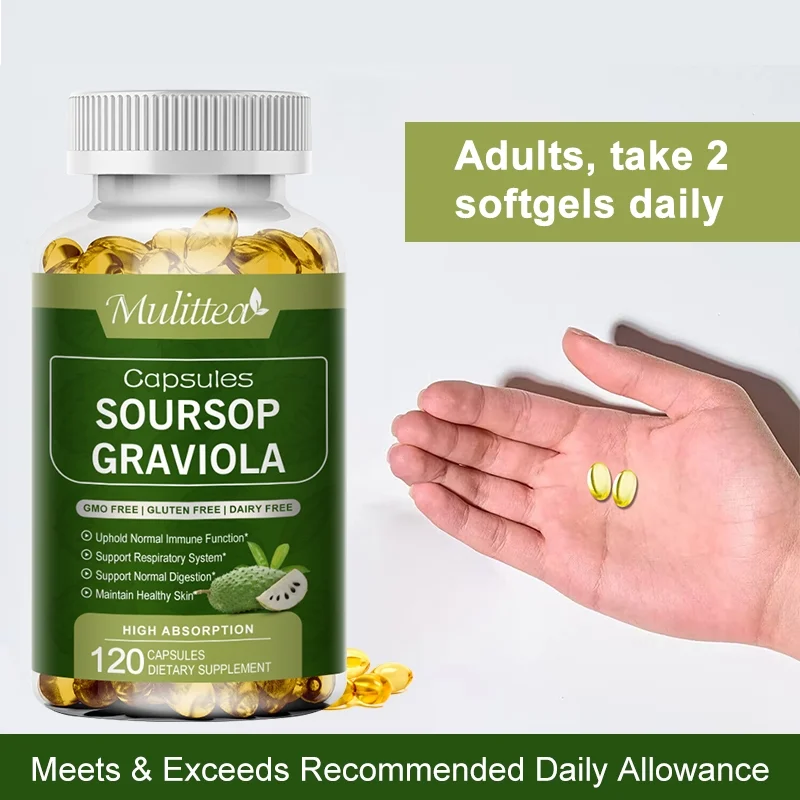 Soursop Graviola Leaves - 1000mg 120 Caspules - Non-GMO, Gluten Free - Herbal Supplement