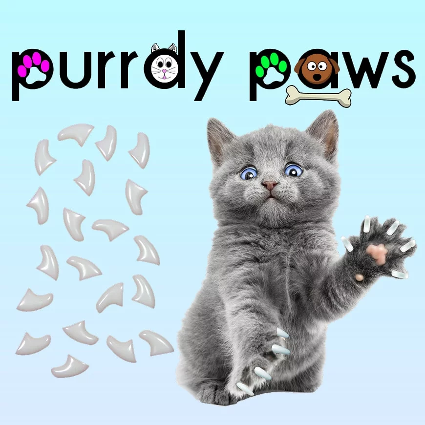 6 Month Supply - Purrdy Paws Pearl Soft Nail Caps for Medium Cats Claws - Extra Adhesives