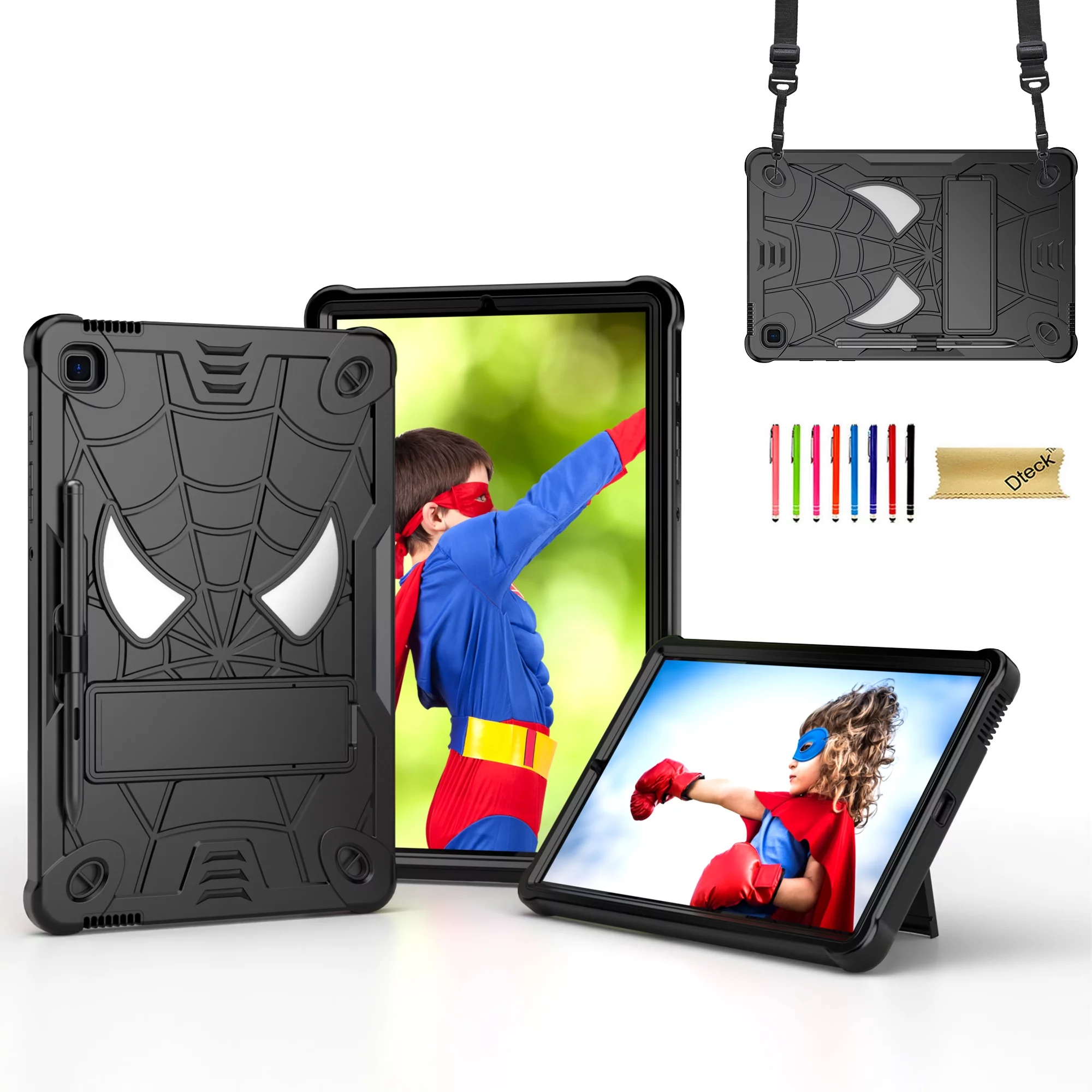 Dteck for Samsung Galaxy Tab S6 Lite Case 2022/2020 Model SM-P610/P613/P615/P619 with Pencil Holder, Heavy Duty Hybrid Shockproof Rugged Kids Case with Kickstand Crossbody Shoulder Strap,Black